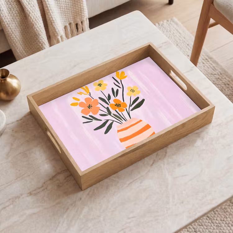Plateau - Vase - Rayé - Fleurs - Orange — 2