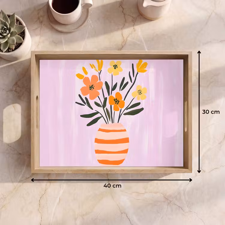 Plateau - Vase - Rayé - Fleurs - Orange — 7