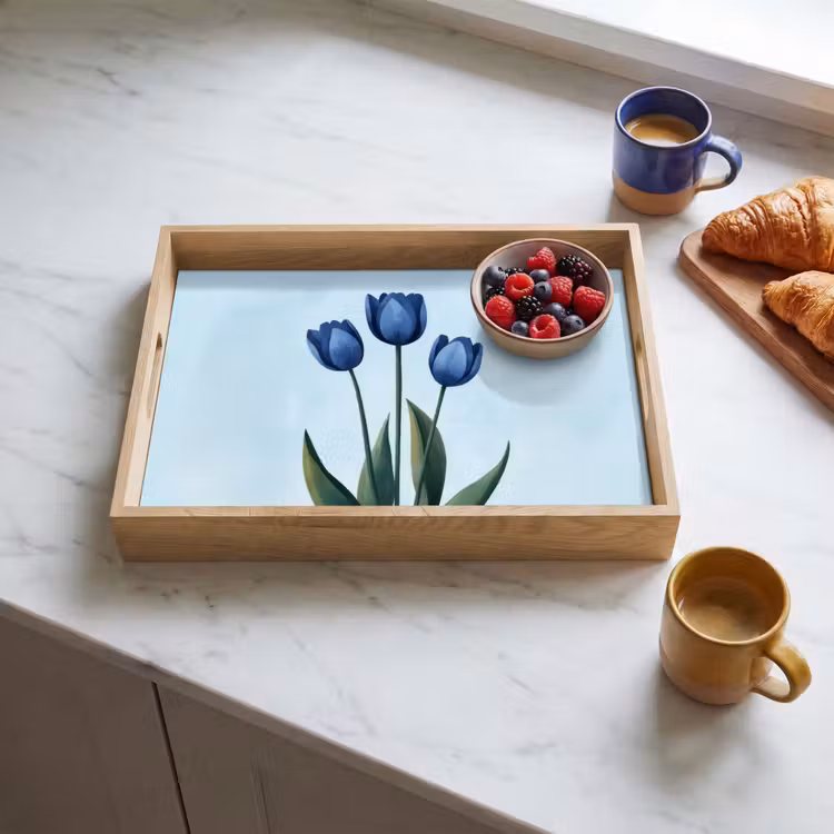 Plateau - Tulipes - Bleu - Feuilles — 3