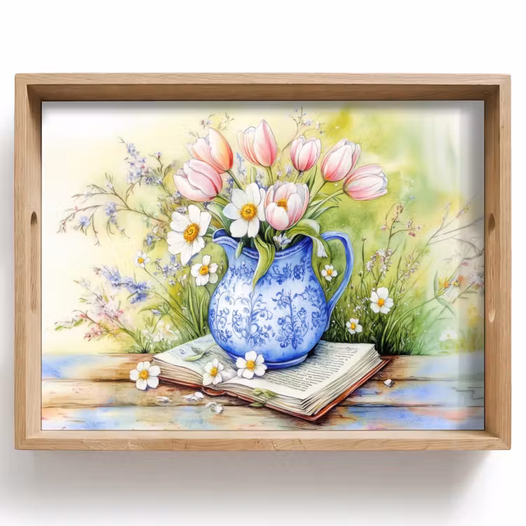Plateau - Vase - Bleu de Delft - Marguerites — 1