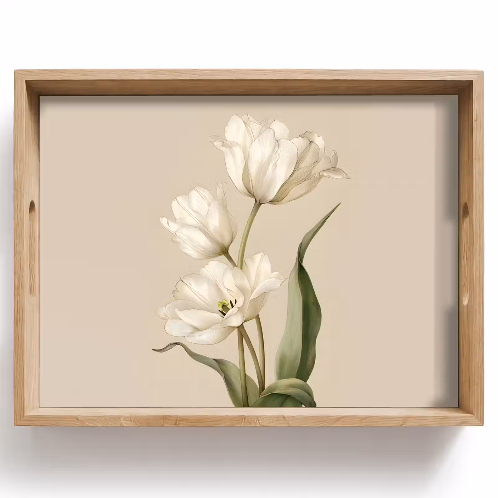 Plateau - Tulipes - Blanc - Feuilles — 1