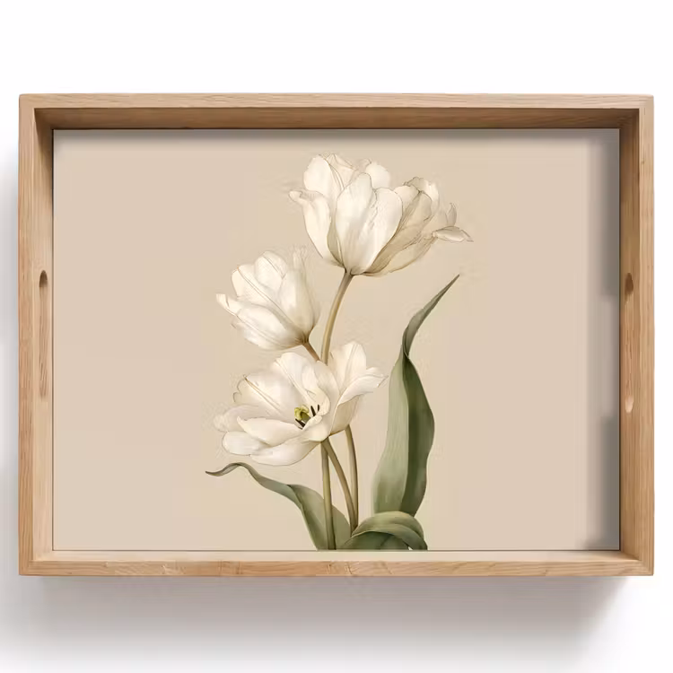 Plateau - Tulipes - Blanc - Feuilles — 1