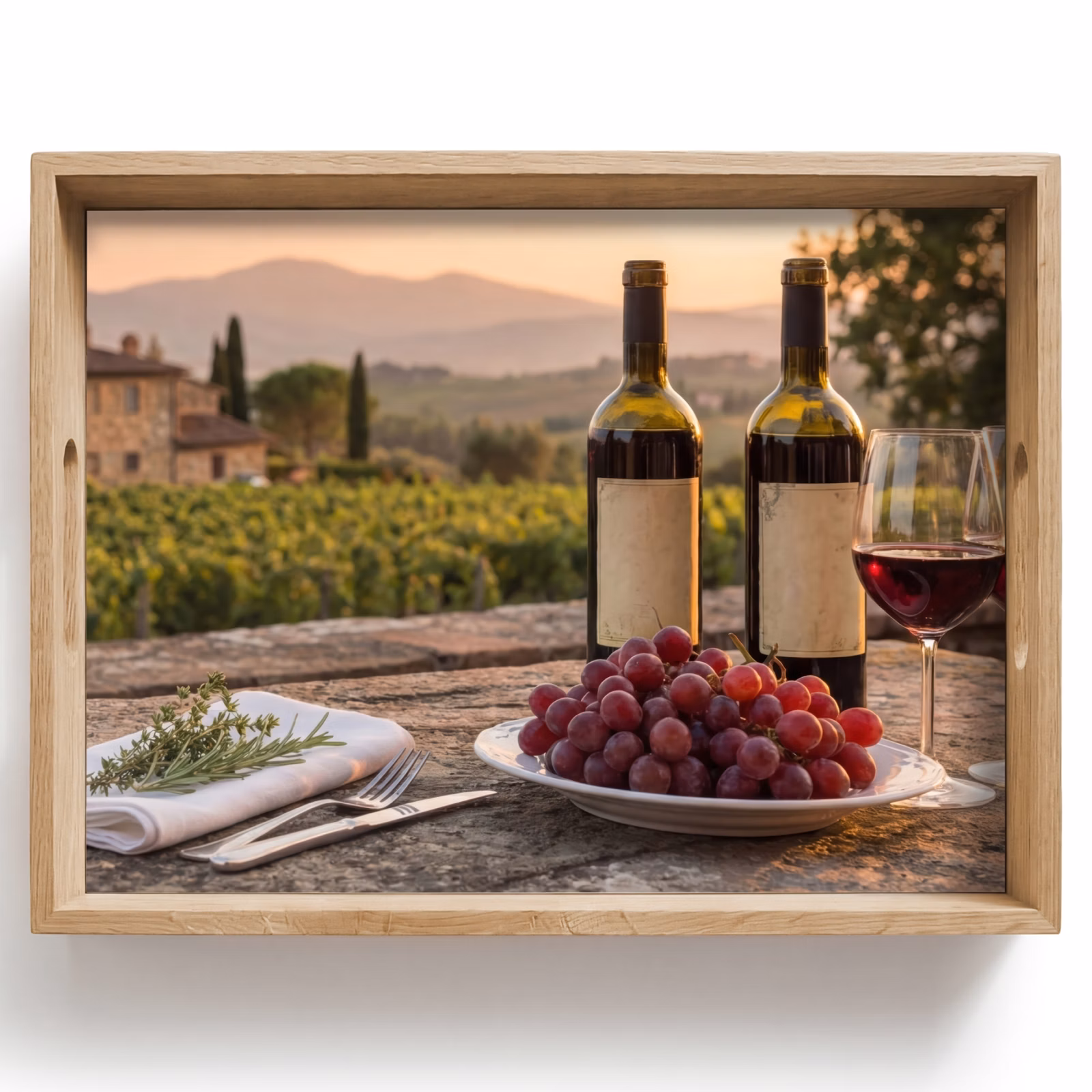 Plateau - Vin - Verres - Raisins - Vignoble — 1