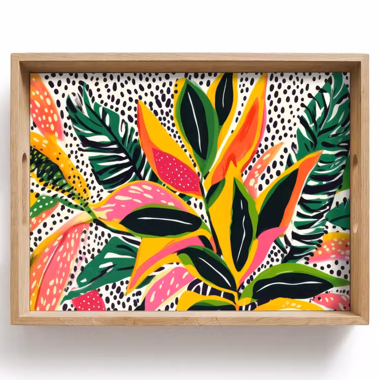 Plateau - Tropical - Feuilles - Noir et blanc — 1