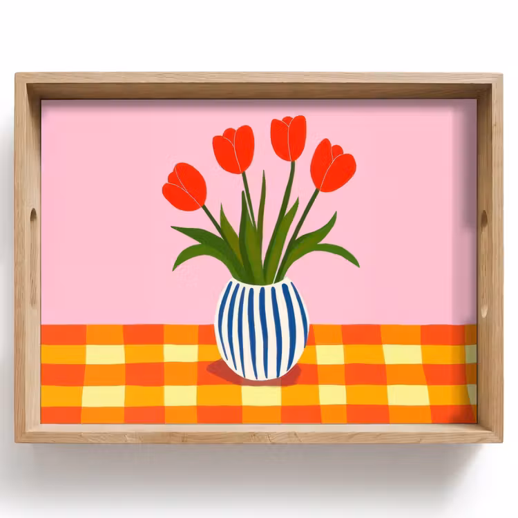 Plateau - Tulipes - Rose - Vase — 1