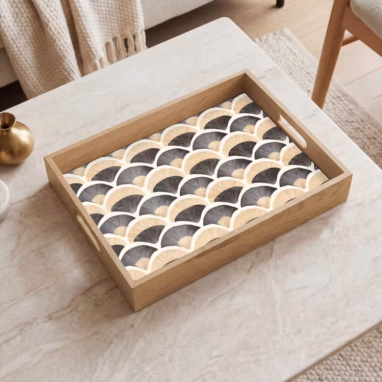Plateau - Ventilateur - Motif - Noir - Beige — 2