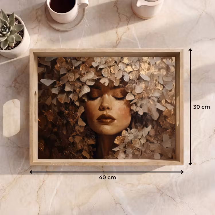 Plateau - Visage - Dame - Feuilles - Coups de pinceau — 7