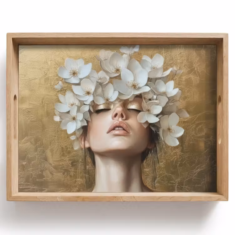 Plateau - Visage - Fleurs - Or - Abstrait — 1