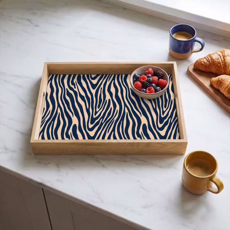 Plateau - Zèbre - Motif - Bleu - Beige — 3