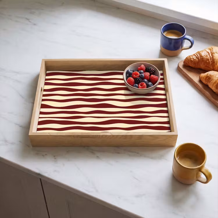 Plateau - Vagues - Rouge - Motif - Crème — 3