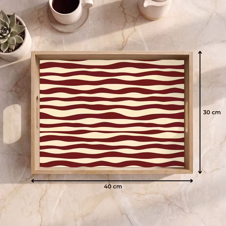 Plateau - Vagues - Rouge - Motif - Crème — 7