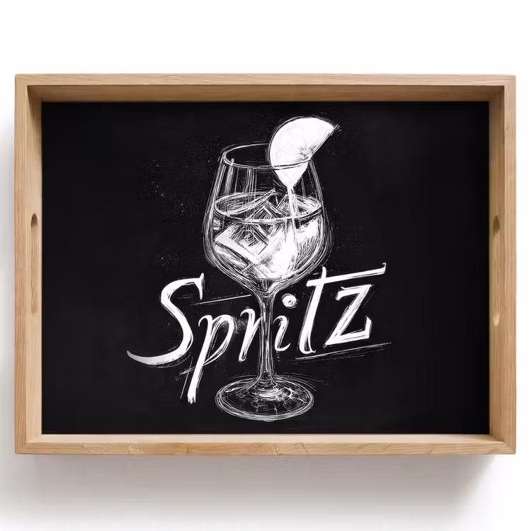 Plateau - Verre spritz - Lettres à la craie - Glaçons - Citron — 1