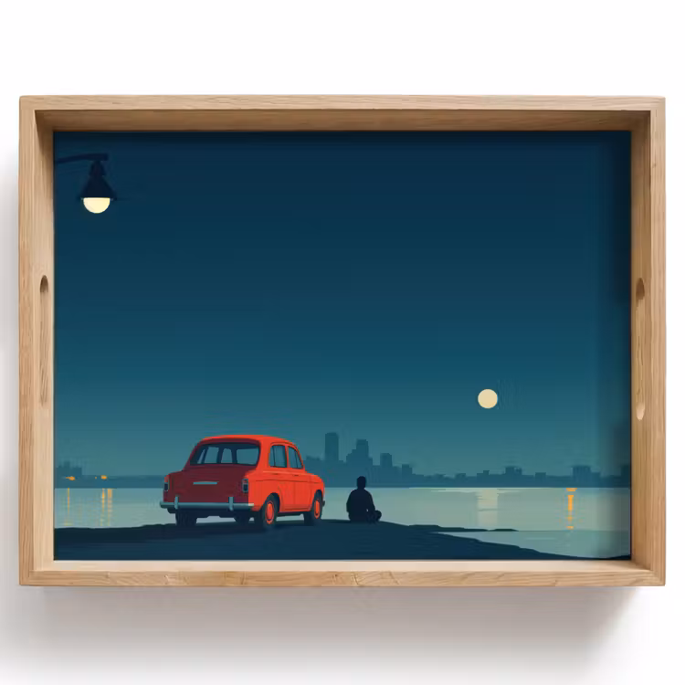 Plateau - Voiture - Pleine lune - Vue sur l'eau — 1