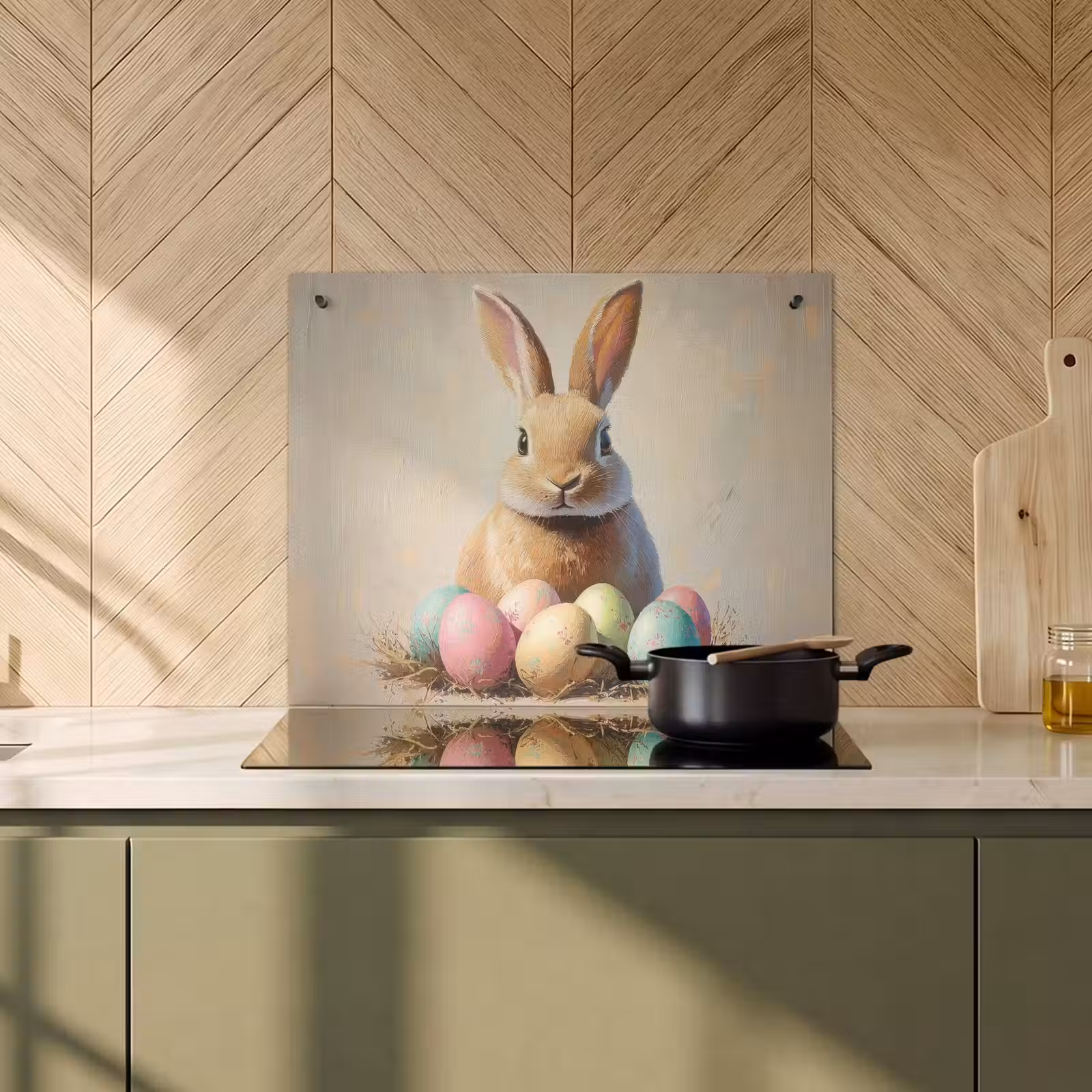 Protection à induction avec crochets - Lapin de Pâques - Pastel - Oeufs — 1