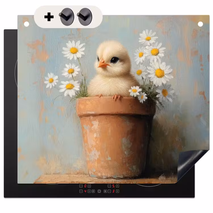 Protection à induction avec crochets - Pot de fleurs - Poussin - Fleurs — 3