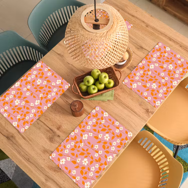 Set de table – 6 pièces - Fleurs - Motif - Orange — 3