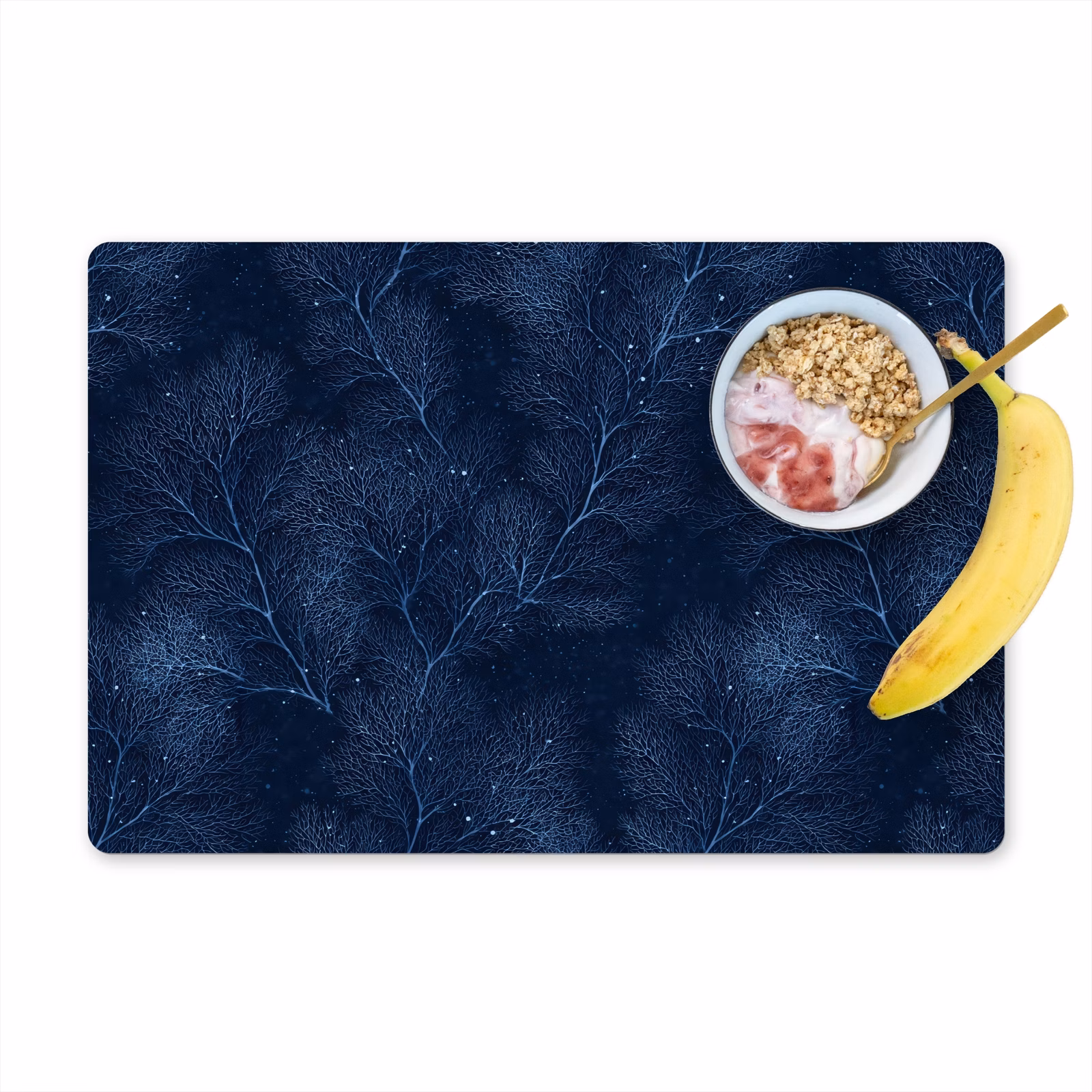 Set de table – 6 pièces - Corail - Branches - Motif - Bleu nuit — 1