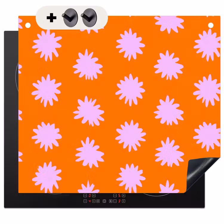 Protection à induction avec crochets - Retro - Fleurs - Orange — 3