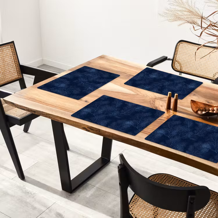 Set de table – 6 pièces - Corail - Branches - Motif - Bleu nuit — 4