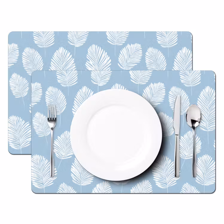 Set de table – 6 pièces - Feuilles de palmier - Sans couture - Motif - Bleu pastel — 2
