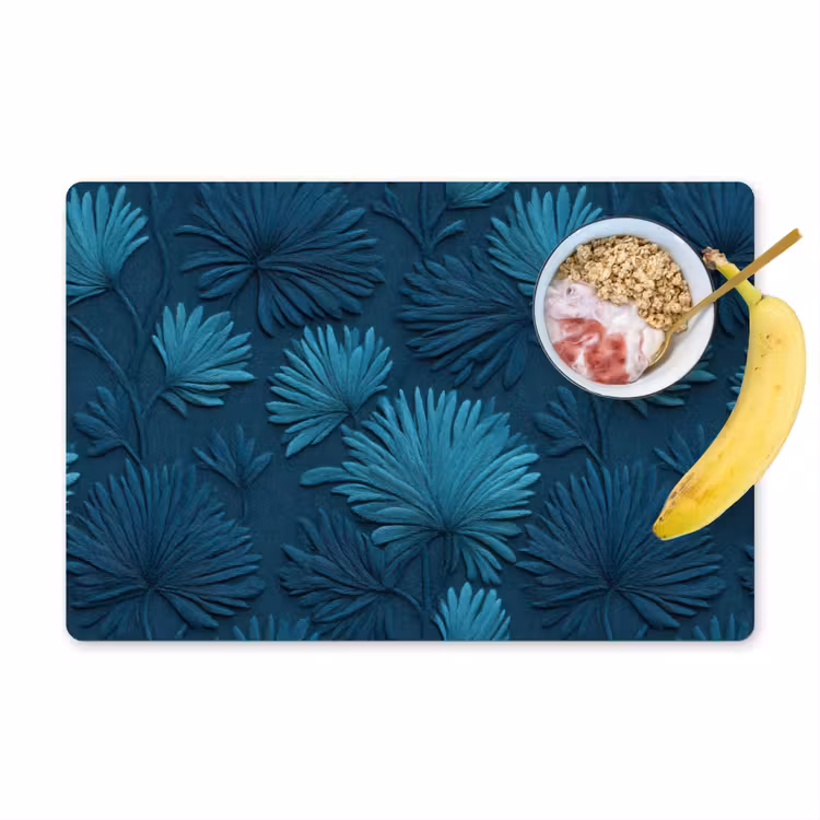 Set de table – 6 pièces - Feuilles - Gaufré - Motif - Bleu océan - Moderne — 1