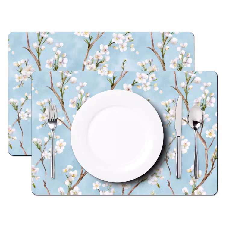 Set de table – 6 pièces - Fleur de cerisier - Texture - Bleu — 2