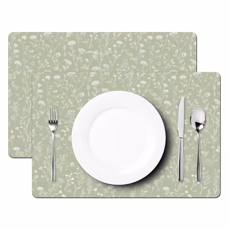 Set de table – 6 pièces - Fleurs - Motif - Vert — 2