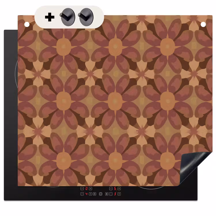 Protection à induction avec crochets - Retro - Fleurs - Marron — 3