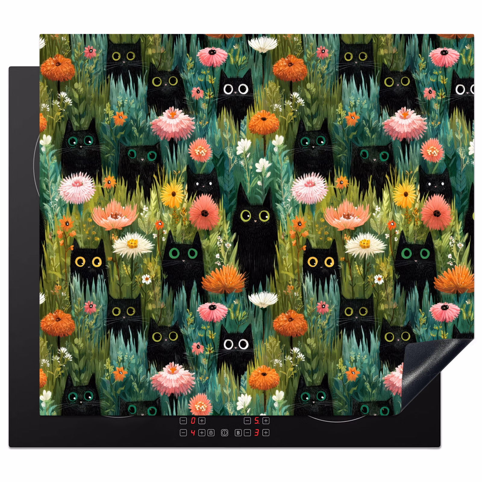 Protection plaque induction - Chats - Fleurs - Coloré — 1