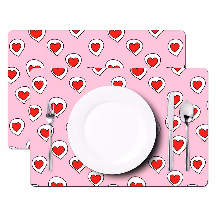 Set de table – 6 pièces - Coeurs - Motif - Rouge — 2
