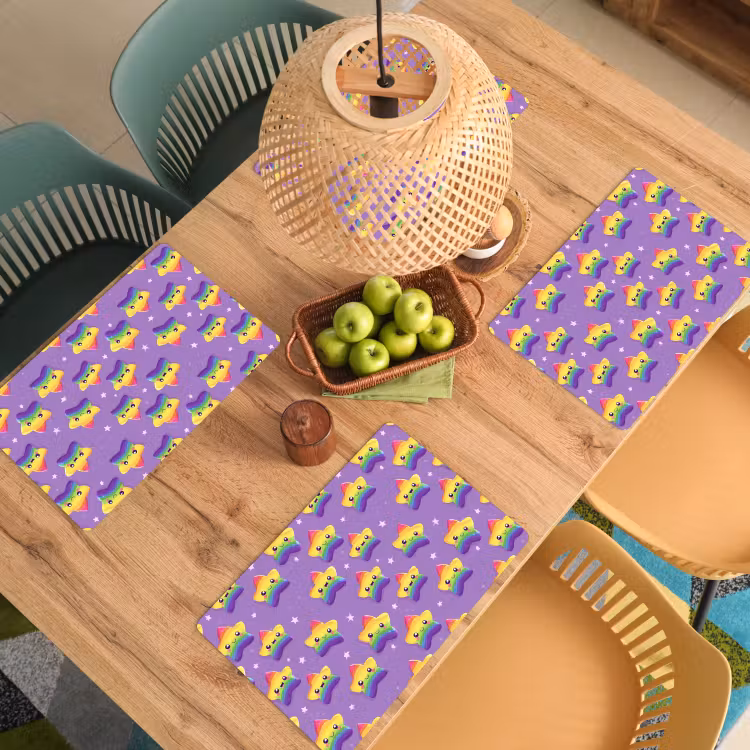 Set de table – 6 pièces - Étoiles - Arc-en-ciel - Violet — 3
