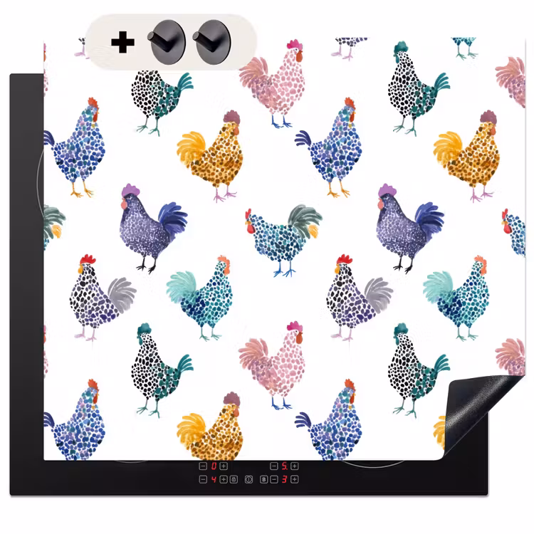 Protection à induction avec crochets - Poulets - Aquarelle - Coloré — 3