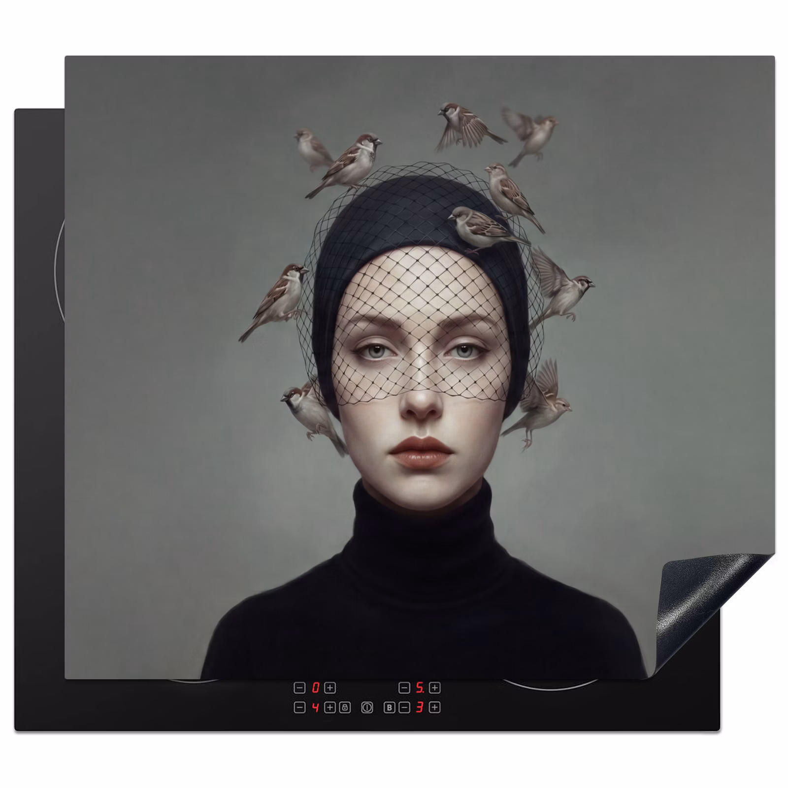 Protection plaque induction - Portrait - Oiseaux - Noir — 1