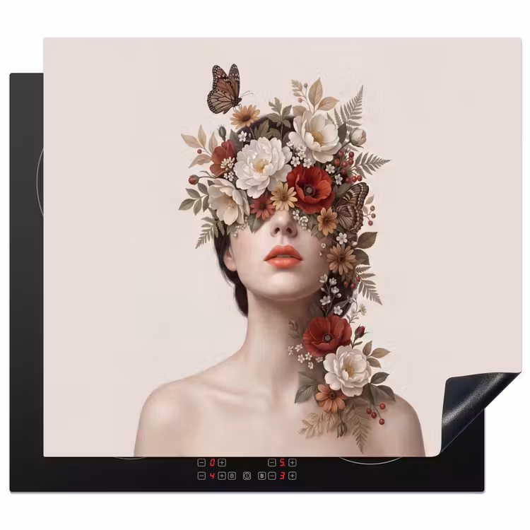 Protection plaque induction - Portrait - Fleurs - Crémé — 1
