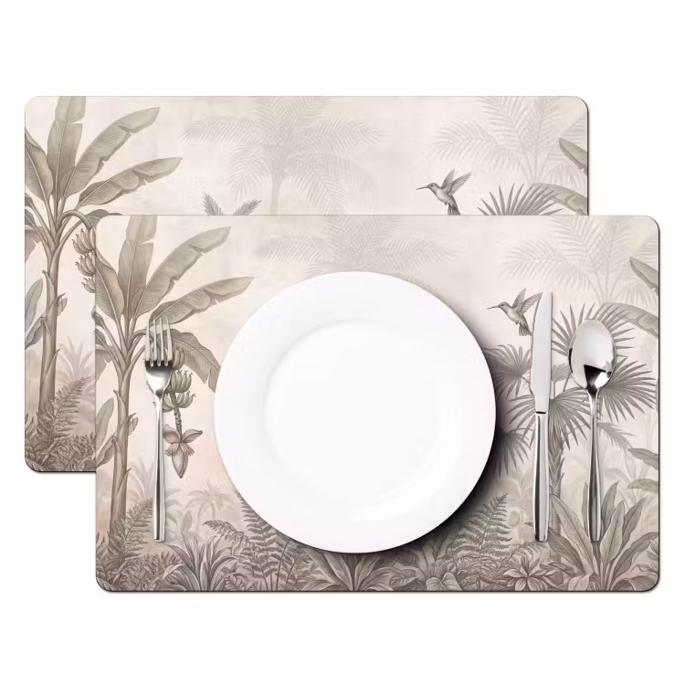 Set de table – 6 pièces - Jungle - Arbre de piste - Colibri - Beige — 2