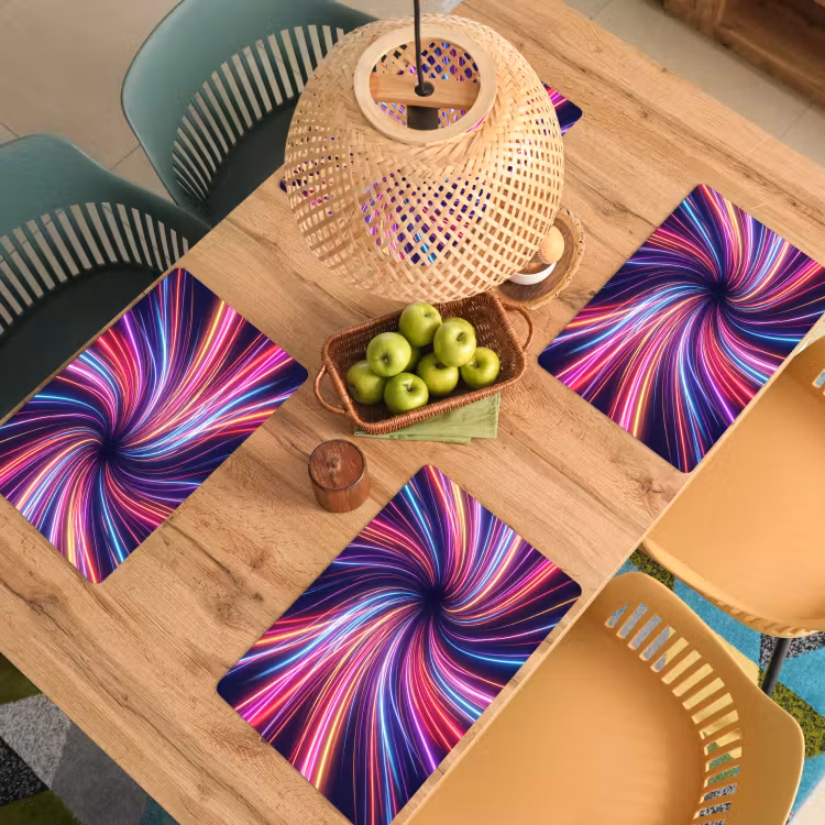 Set de table – 6 pièces - Abstrait - Tourbillon - Futuriste - Néon — 3