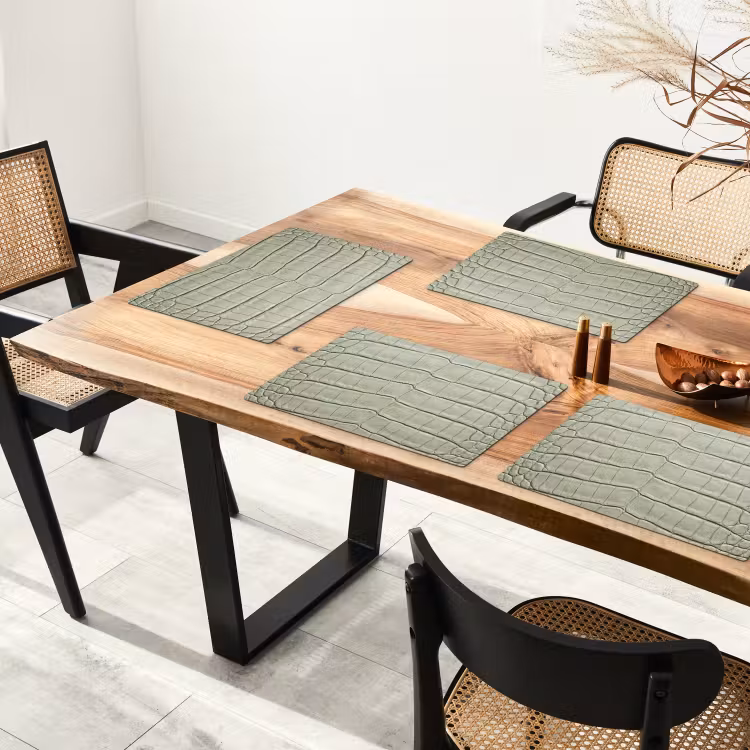 Set de table – 6 pièces - Cuir de crocodile - Écailles - Vert — 4