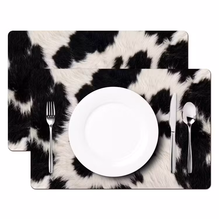 Set de table – 6 pièces - Fourrure - Texture - Noir - Blanc — 2