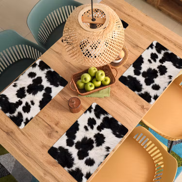 Set de table – 6 pièces - Fourrure - Texture - Noir - Blanc — 3