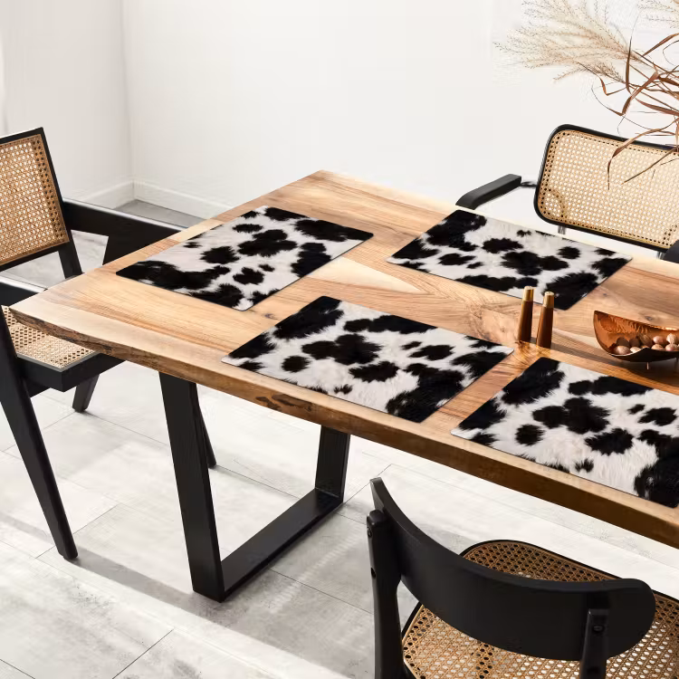 Set de table – 6 pièces - Fourrure - Texture - Noir - Blanc — 4