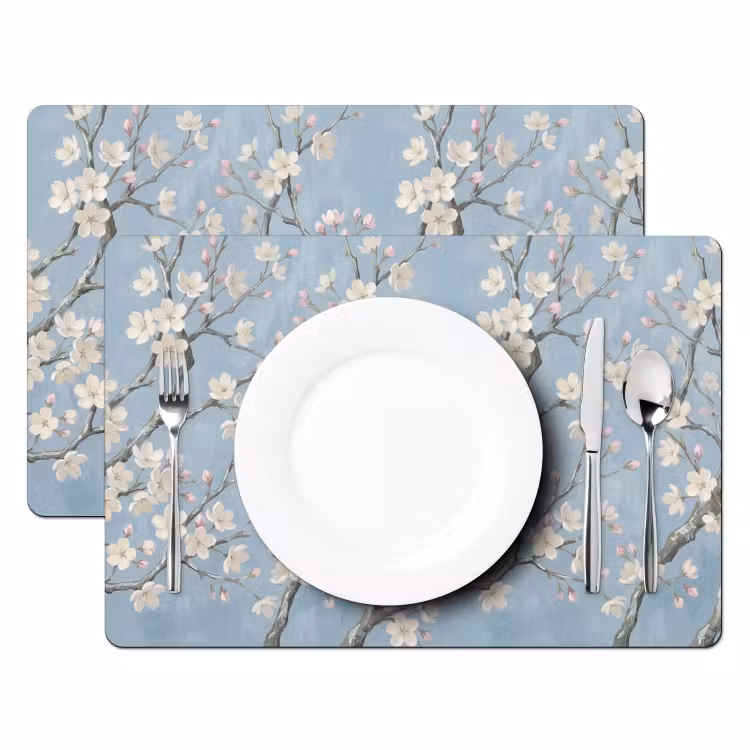 Set de table – 6 pièces - Branches - Fleur de cerisier - Bleu — 2