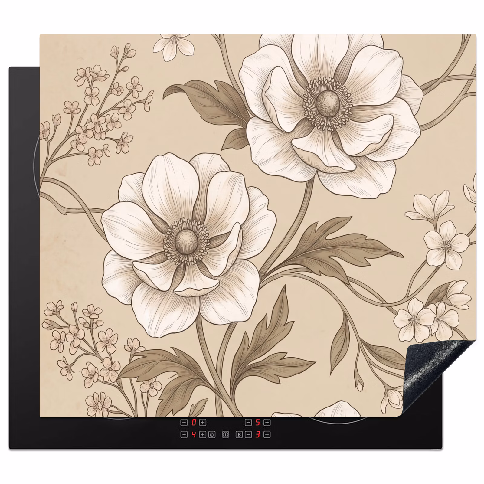 Protection plaque induction - Fleurs - Motif - Beige — 1