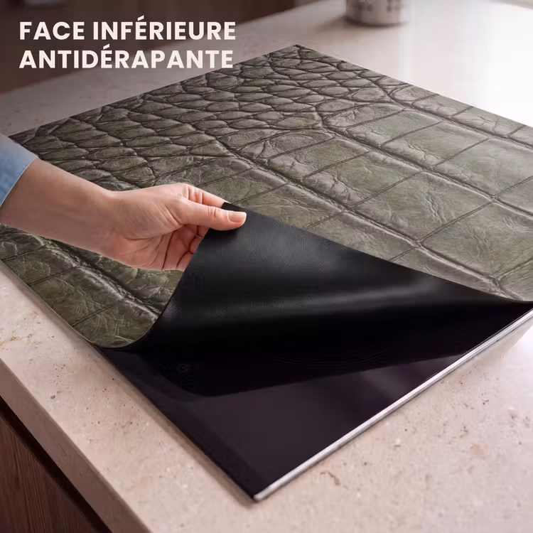 Protection plaque induction - Cuir de crocodile - Texturé - Vert — 7