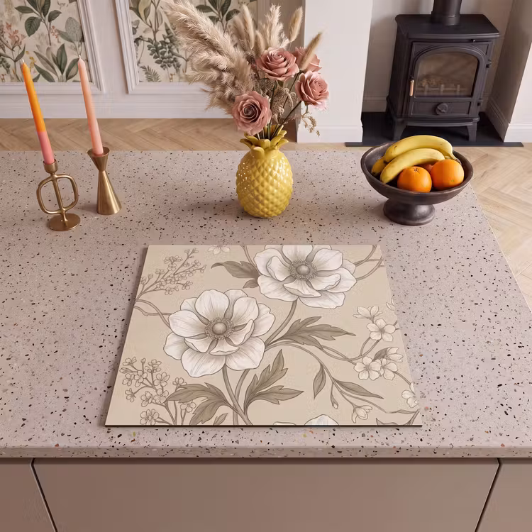 Protection plaque induction - Fleurs - Motif - Beige — 3
