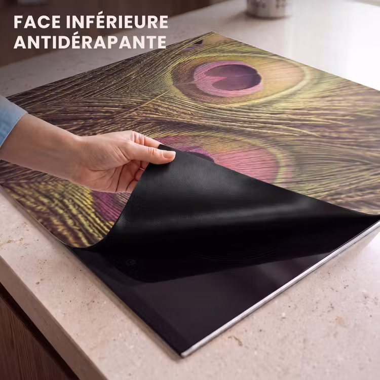 Protection plaque induction - Paon - Plumes - Violet - Vert — 7
