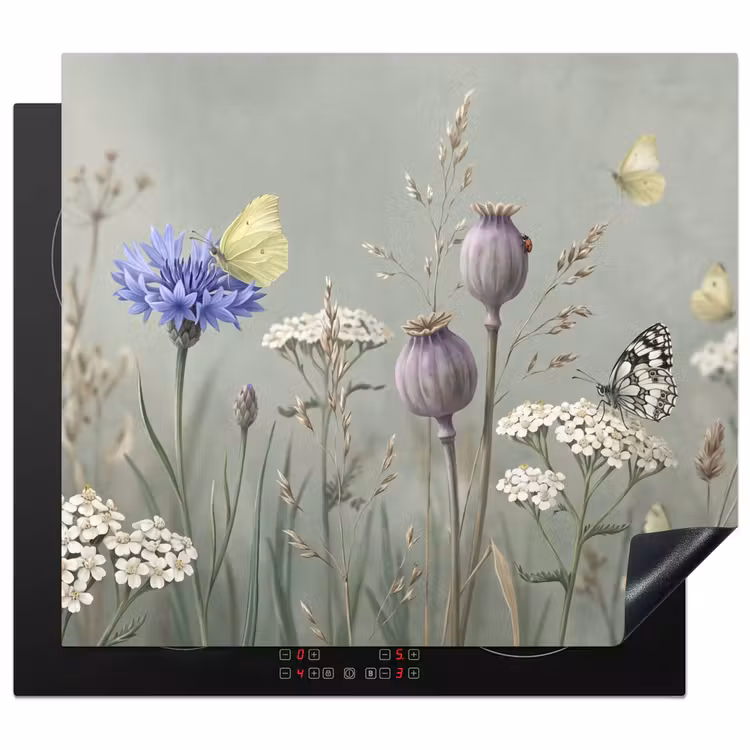 Protection plaque induction - Papillons - Fleurs sauvages - Illustration - Coloré — 1