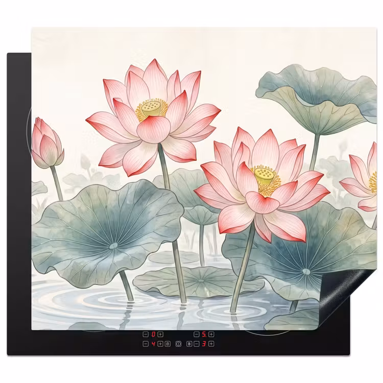 Protection plaque induction - Aquarelle - Fleurs de lotus - coloré — 1