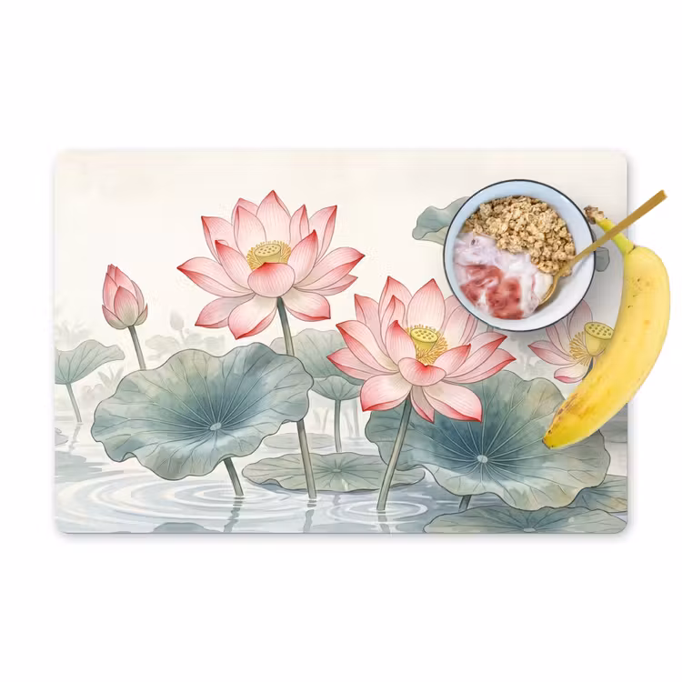 Set de table – 6 pièces - Aquarelle - Fleurs de lotus - coloré — 1