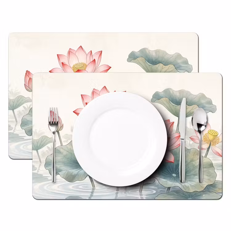 Set de table – 6 pièces - Aquarelle - Fleurs de lotus - coloré — 2