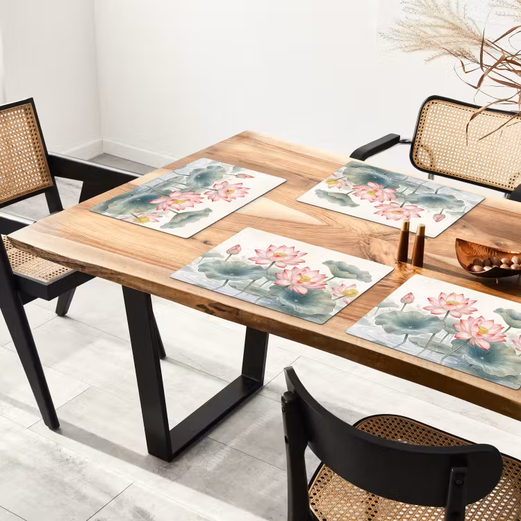 Set de table – 6 pièces - Aquarelle - Fleurs de lotus - coloré — 4